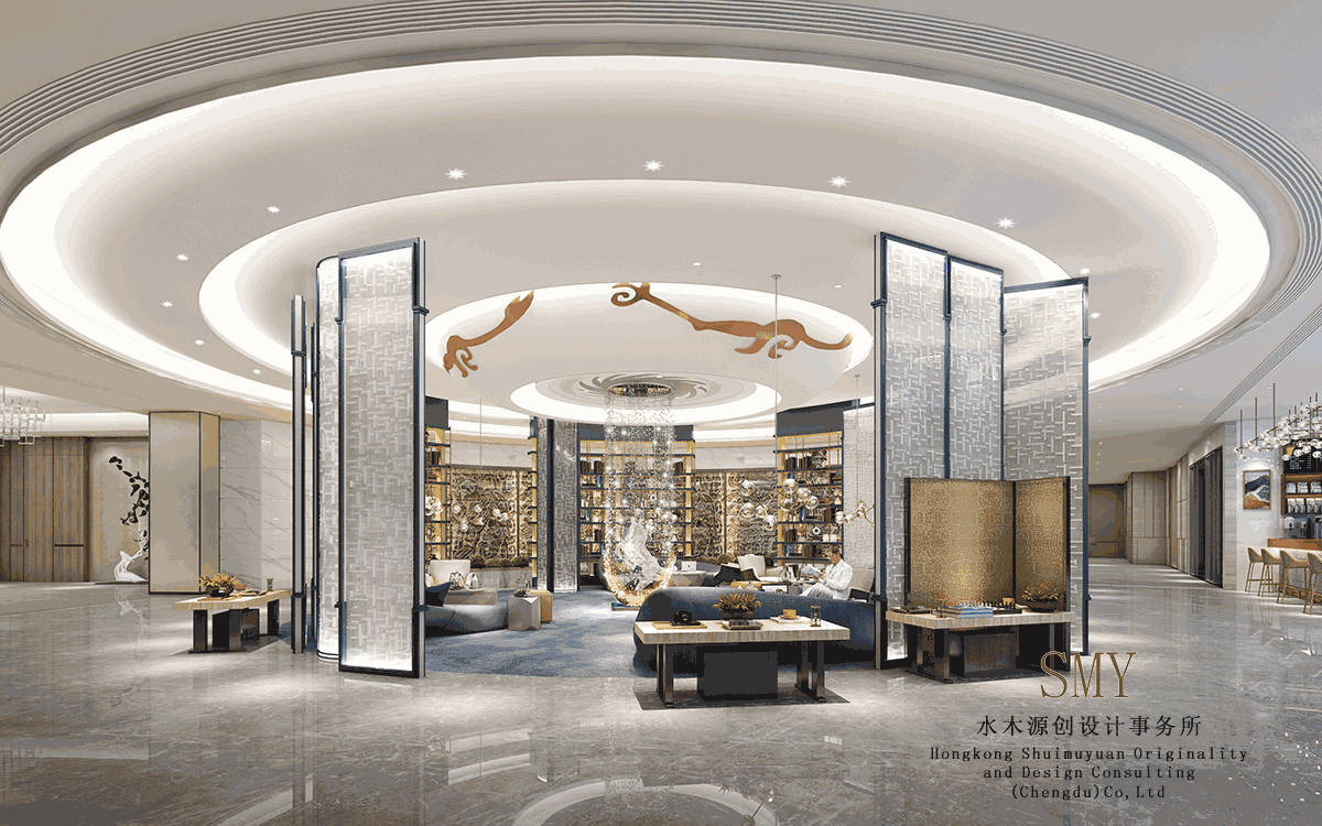 成都壹品壹号酒店大堂设计，前厅设计效果图